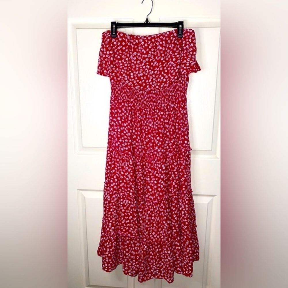 Red, White and Blue Ruffled Tiered Strapless Dress, Romantic Ruffle Sundress L - Picture 3 of 7